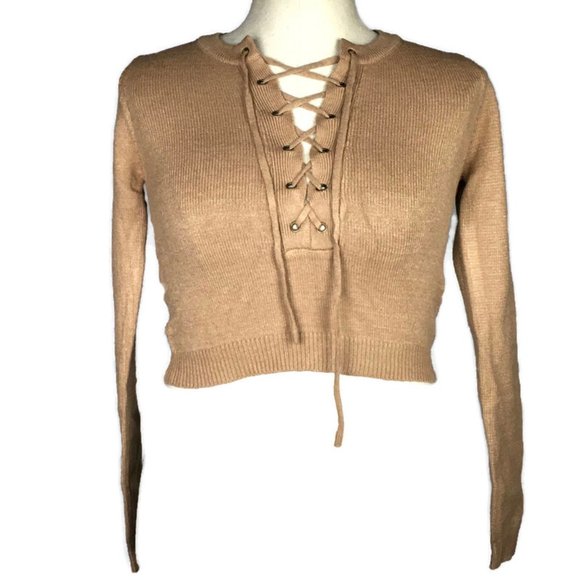 🌺3/$15🌺NWT Mocha Lace-Up Knitted Sweater - Picture 5 of 6